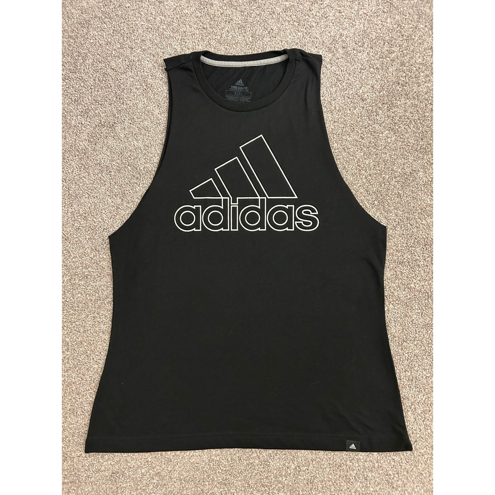 Adidas Tank Top Mens M Black Excellent The Go-To Performance Climalite Logo